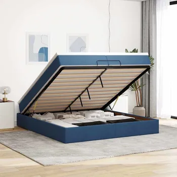 Postel zahrada-XL Osmanský rám postele s matracíes modrá 200x200cm textil 3311140