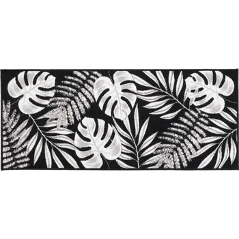 Koberec PROTISKLUZOVÝ KOBEREC BĚHOUN DO PŘEDSÍNĚ, KUCHYNĚ 50x120 ČERNÝ VZOR MONSTERA