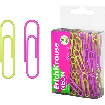 Kancelářské nůžky Sponky kancelářské 28 mm kulaté ErichKrause Neon 100ks mix barev