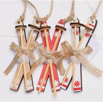 Dekorace, dřevěné, LYŽE, mix motivů, 10 x 3 x 2 cm, 1 ks