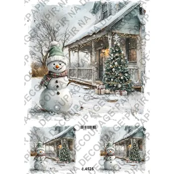 Umělecký papír Rýžový a soft papír na decoupage - Sněhulák - KB4525 Materiál: Soft, Rozměr: A4