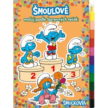 omalovánky AKIM Omalovánka Šmoulové - maluj podle barevných teček + maxi voskovka