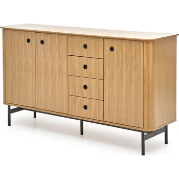 Komoda Třídveřová komoda se zásuvkami do obývacího pokoje Smart - Halmar Dub Přírodní / Černá 167x93 cm