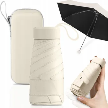 Deštník AUTOMATICKÝ BÉŽOVÝ DEŠTNÍK KAPESNÍ MINI SKLÁDACÍ KOMPAKTNÍ MALÝ + POUZDRO