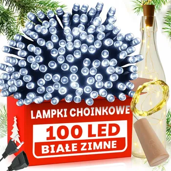 Vánoční dekorace VÁNOČNÍ OSVĚTLENÍ NA STROMEČEK 100 LED STUDENÁ BÍLÁ VNITŘNÍ VENKOVNÍ +