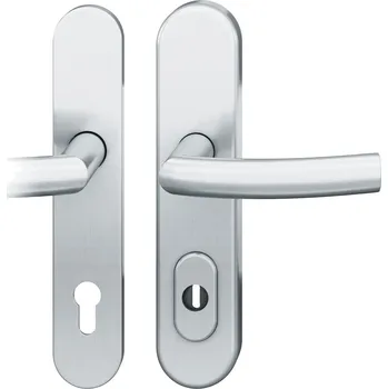 Dveřní kování FSB 73 7375 bezpečnostní kování, klika/klika Eloxovaný hliník, Se štítkem, Levá, 72 mm