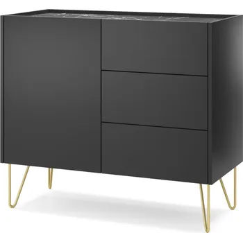 Komoda Praktická komoda na nožkách se zásuvkami a dvířky do obývacího pokoje Harmony - Meble Piaski Černý Grafit / Mramor Black Royal 97x83 cm