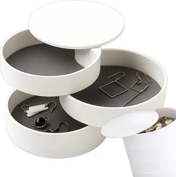 Šperkovnice Kulatá KRABIČKA ŠPERKOVNICE NA BIŽUTERII na NÁUŠNICE, prsteny, prostorná, bílá