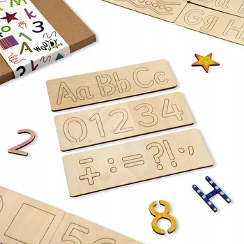 Obraz ŠABLONY na kreslení DŘEVĚNÉ Abeceda Čísla Kreativní MONTESSORI Děti