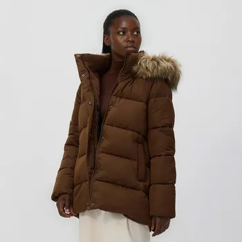 Dámský kabát Reserved - Prošívaná bunda s přírodním peřím - zlatavá hnědá - VZ699-82X - VZ699-82X-XL