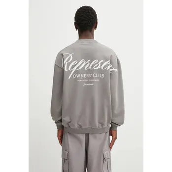 Pánská mikina Bavlněná mikina Represent Owners Club Script pánská, šedá barva, s potiskem, OCM100007, L, 09X