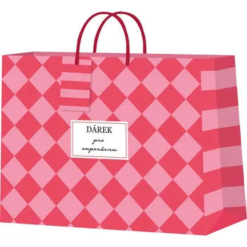 Party dekorace Dárková taška horizontální velká - Červeno-růžová šachovnice (32,4 × 12,7 × 26 cm)