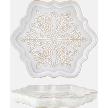 Talíř Bloomingville vločka zimní servírovací kameninový talíř bílý