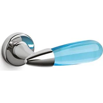 Dveřní kování OLIVARI Aurora Chrom leštěný / sklo čiré - světle modrá, Bez rozety/otvoru pro klíč