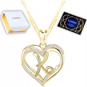 Náhrdelník Zlatý Náhrdelník 14K Písmeno Stříbro 925 Písmenko K se Zirkony Pozlacený 585