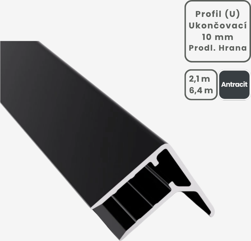 Ukončovací AL U profil s prodlouženou hranou 2,1m 10mm - Antracit Velikost: 2,1m
