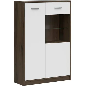 Knihovna Dvoudveřová prosklená vitrína do obývacího pokoje Nepo Plus - Black Red White - BRW Dub Noble-Bílá 90x131 cm