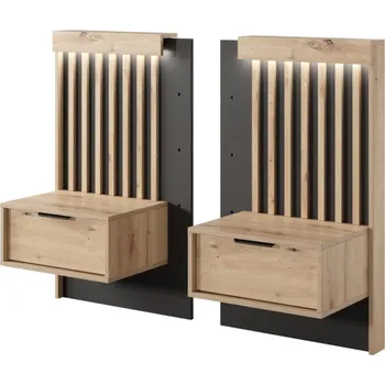 Noční stolek Sada nočních stolků do ložnice Tally - Meble Laski Dub Artisan / Antracit 50.4x104 cm