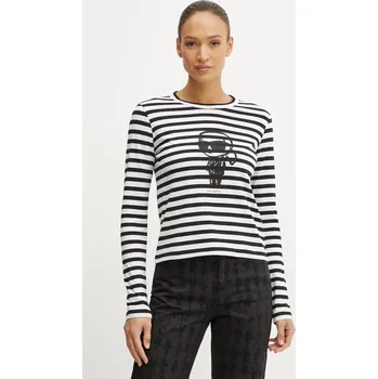 Bavlněné tričko s dlouhým rukávem Karl Lagerfeld IKON černá barva, A1W17137 99A, vel. XL