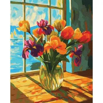 Malování podle čísel iPicasso 40x50 cm na rámu Květiny a vlny