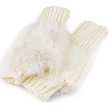 Rukavice Dámské / dívčí pletené rukavice bezprsté s kožešinou, střední, 1 krémová světlá