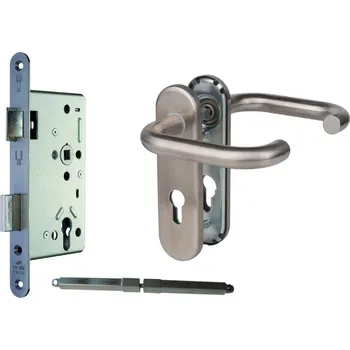 Dveřní kování Panikové kování -sada pro dveře se štítkem, klika/klika + zámek Pravé provedení