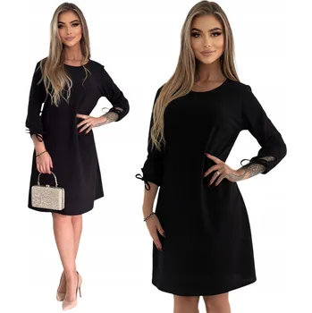 Dámské šaty ELEGANTNÍ ČERNÉ ŠATY S VÁZÁNÍM NA RUKÁVU VELIKOST 42