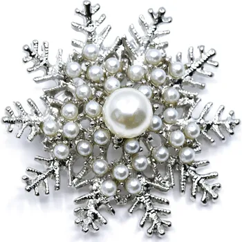 Brož Brož vločka Christmas Pearl - Stříbrná