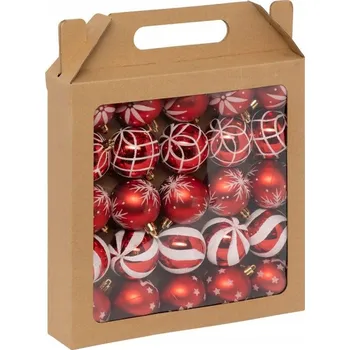 Vánoční dekorace VÁNOČNÍ BAŇKY ČERVENÉ BROKÁTOVÉ S BÍLÝM VZOREM OZDOBY NA VÁNOČNÍ STROMEK 25 KS PRŮMĚR 6 CM