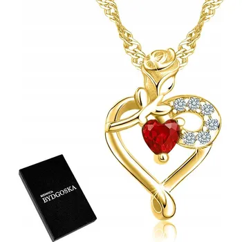 Náhrdelník ZLATÝ NÁHRDELNÍK 925 SRDCE A RŮŽE PRO DÍVKU