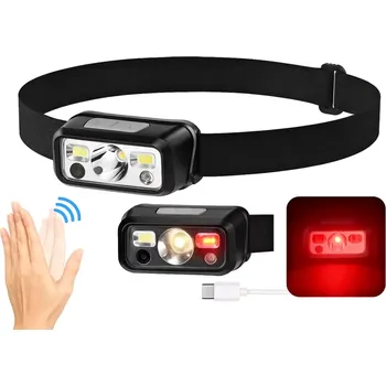 Čelovka Nakida čelovka 06 – dobíjecí LED čelovka s pohybovým senzorem, USB-C, 400 mAh, ABS, černá (Čelovka běžecká | Nabíjecí | Infračervený senzor | Voděodolná | Sportovní | Outdoor | USB nabíjení | IR senzor | Noční běh | Cyklistika | Kemping | čelová svítilna