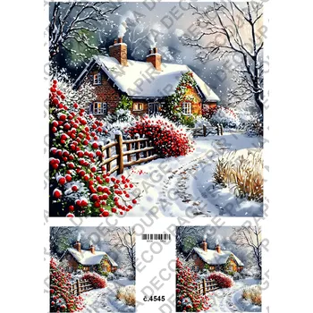 Umělecký papír Rýžový a soft papír na decoupage - Dům v zimě - KB4545 Materiál: Soft, Rozměr: A4