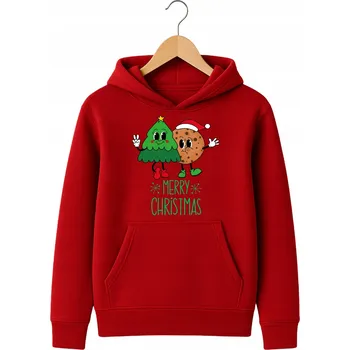 Dámská mikina Mikina s motivem vánočního stromku, dárek k Vánocům pro manželku, červená, s kapuce, R-S A451