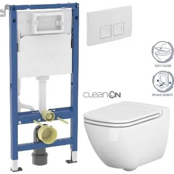 WC sada GEBERIT DuofixBasic s bílým tlačítkem DELTA50 + WC CERSANIT CLEANON CASPIA + SEDÁTKO 458.103.00.2 50BI CP1
