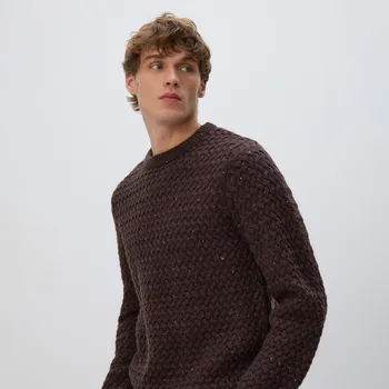 Pánský svetr Reserved - Strukturovaný svetr s vlnou - tmavě hnědá - 949GC-89M - 949GC-89M-M