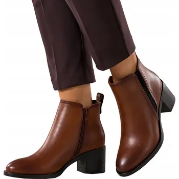 Dámská zimní obuv KOTNÍKOVÉ BOTY Dámské Camelové Pohodlné na Širokém Podpatku Elegantní Moderní vel. 41