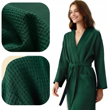Dámský župan ŽUPAN BAVLNĚNÝ dámský/pánský VÁZANÝ UNISEX VAFLE KIMONO GOFR ZELENÝ XXL