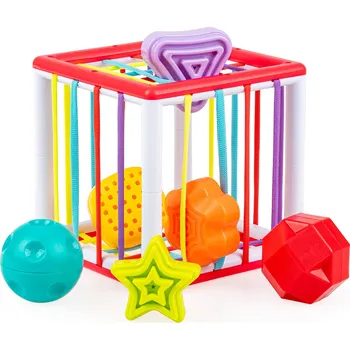 Senzorická hračka Barevné kroužky Kostka Plná Tvarů 6m+ TuliFun 30113
