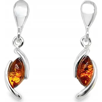 Náušnice Stříbrné náušnice s JANTAROVOU pryskyřicí, jemné puzetky, koňakový odstín