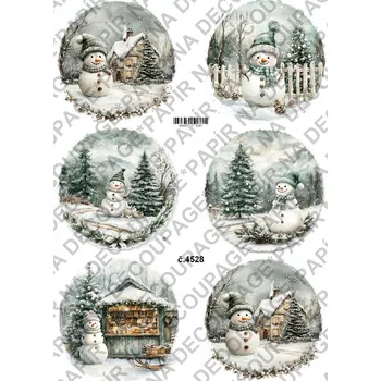 Umělecký papír Rýžový a soft papír na decoupage - Sněhulák - KB4528 Materiál: Soft, Rozměr: A4