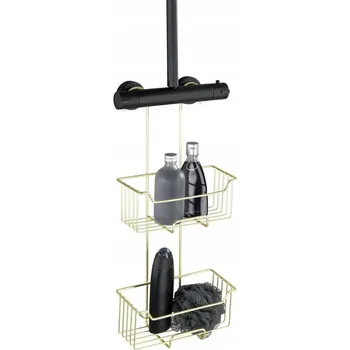 Drátěná police Závěsný koupelnový košík na vanovou baterii ZLATÝ - Dvoupatrový košík