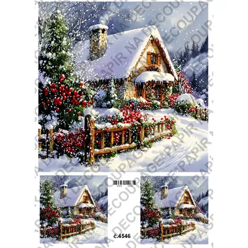 Umělecký papír Rýžový a soft papír na decoupage - Dům v zimě - KB4546 Materiál: Soft, Rozměr: A4