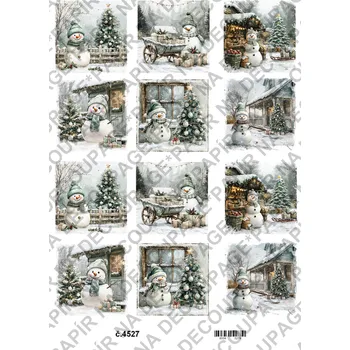 Umělecký papír Rýžový a soft papír na decoupage - Sněhulák - KB4527 Materiál: Soft, Rozměr: A4