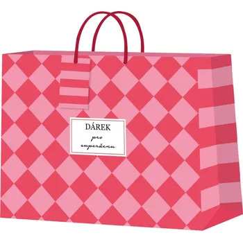 Party dekorace Dárková taška horizontální malá - Červeno-růžová šachovnice (22,9 × 9,8 × 17,8 cm)