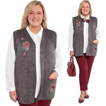 Dámská vesta Šedá teplá vesta s aplikacemi 60/62