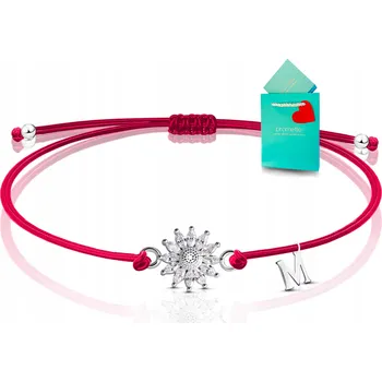 Náramek Červený náramek štěstí s ochranným stříbrným sluncem a písmenkem na červené šňůrce