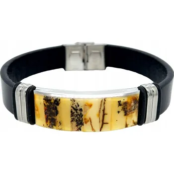 Náramek Pánský náramek z jantarové kůže, mléčná OCEL elegantní