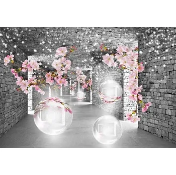 Fototapeta Fototapeta 3D efekt cihly s květinami 368 cm x 254 cm do obýváku