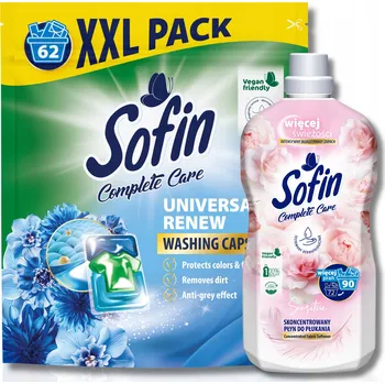 Kapsle na praní SOFIN Kapsle na Praní Univerzální 62ks + tekutá aviváž na Tkaniny 1,8L 90 praní
