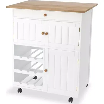 Servírovací stolek Servírovací stolek, kolečka, dřevo, bílá/buk, DUBAJ